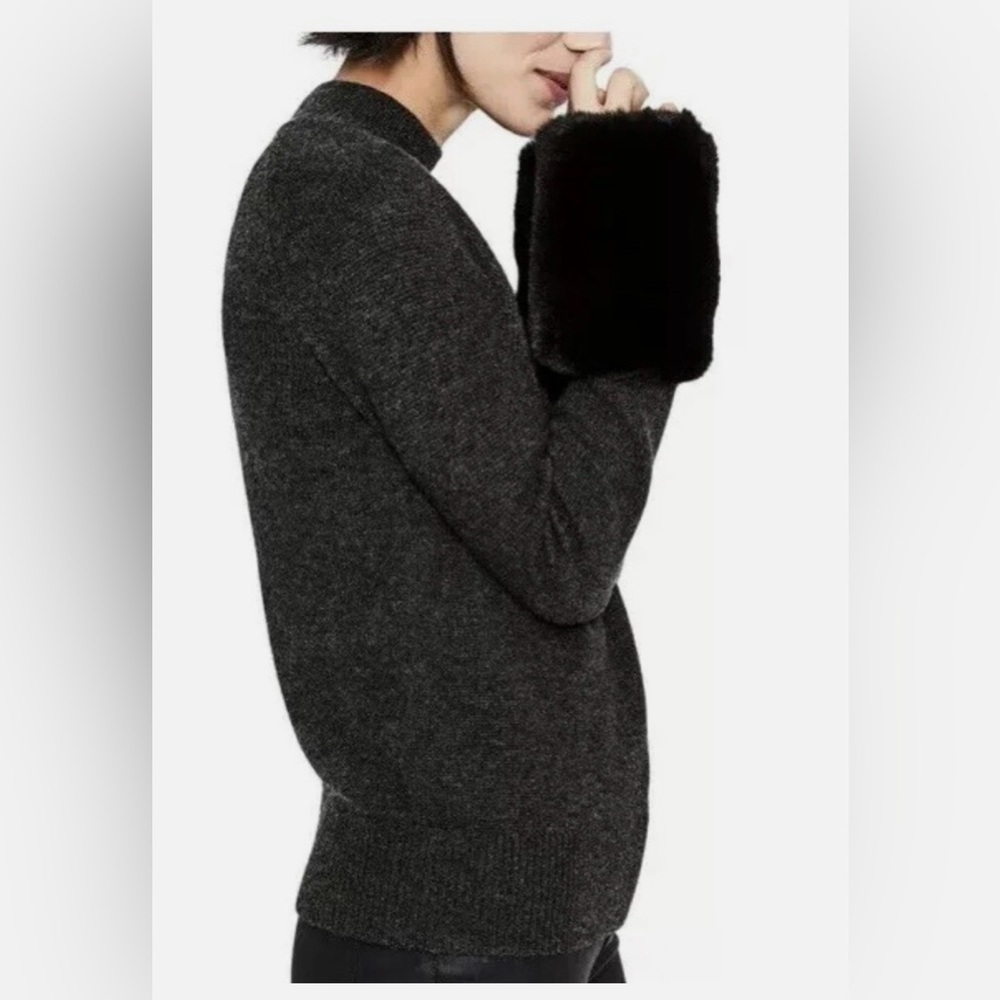 Boden Women's Charcoal Sweater with Black Faux Fur Cuffs, NWT, Size XS